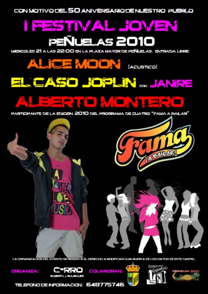 cartel del I Festival joven de Peñuelas (Granada) el miércoles 21 de julio del 2010